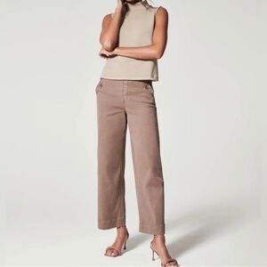 SPANX Stretch Twill Cropped Wide Leg Cedar Brown Pants, Large